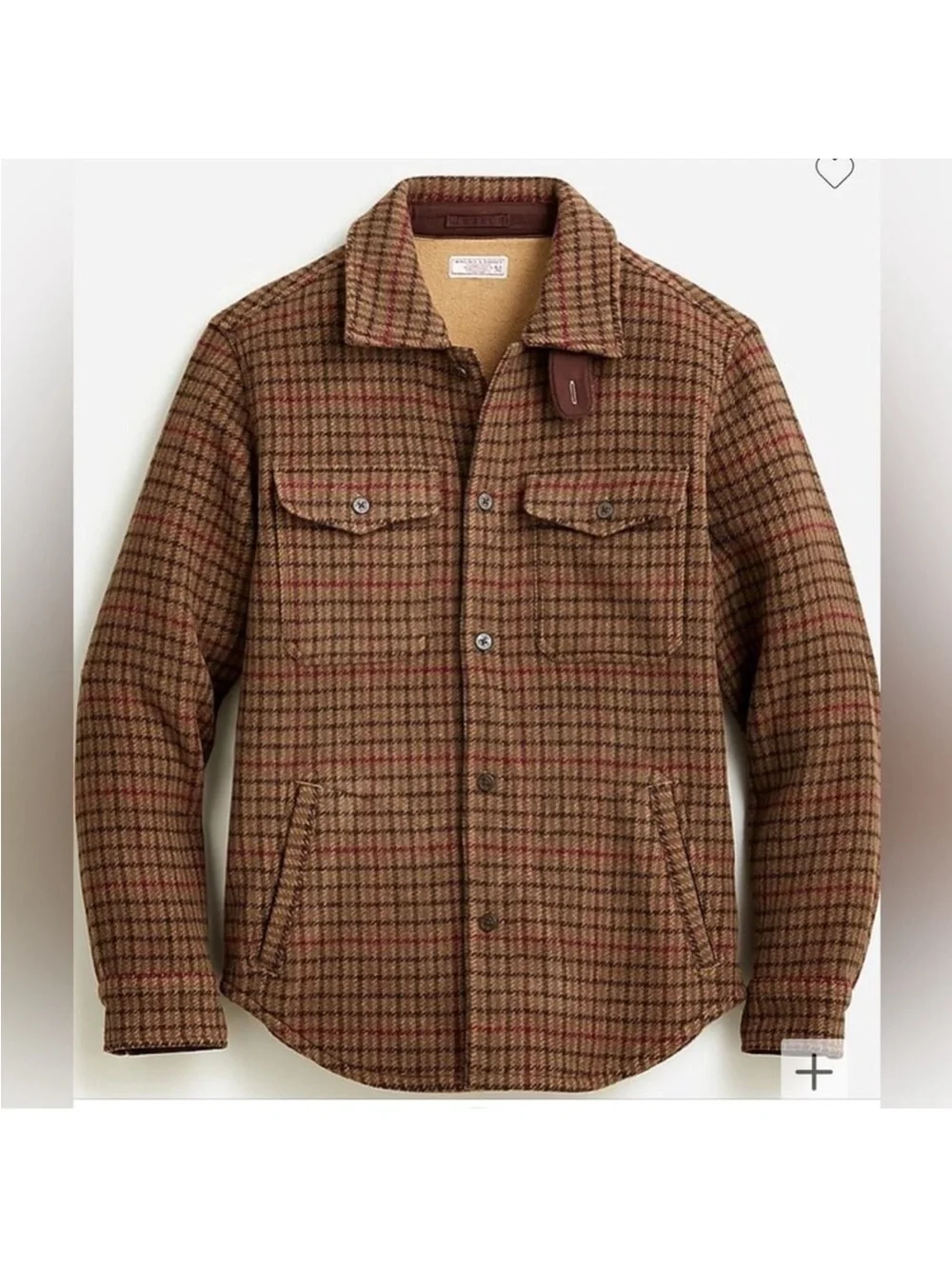 NWOT J. Crew Wallace & Barnes Men's Wool Blend Shirt Jacket Brown Plaid XL
